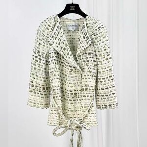 Authentic ChanelCream and Green Textured Jacket